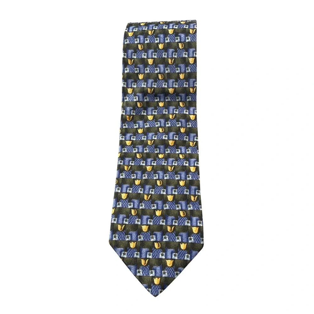 Ermenegildo Zegna Necktie Geometric Blue Yellow Pattern‎ Men's Designer Tie